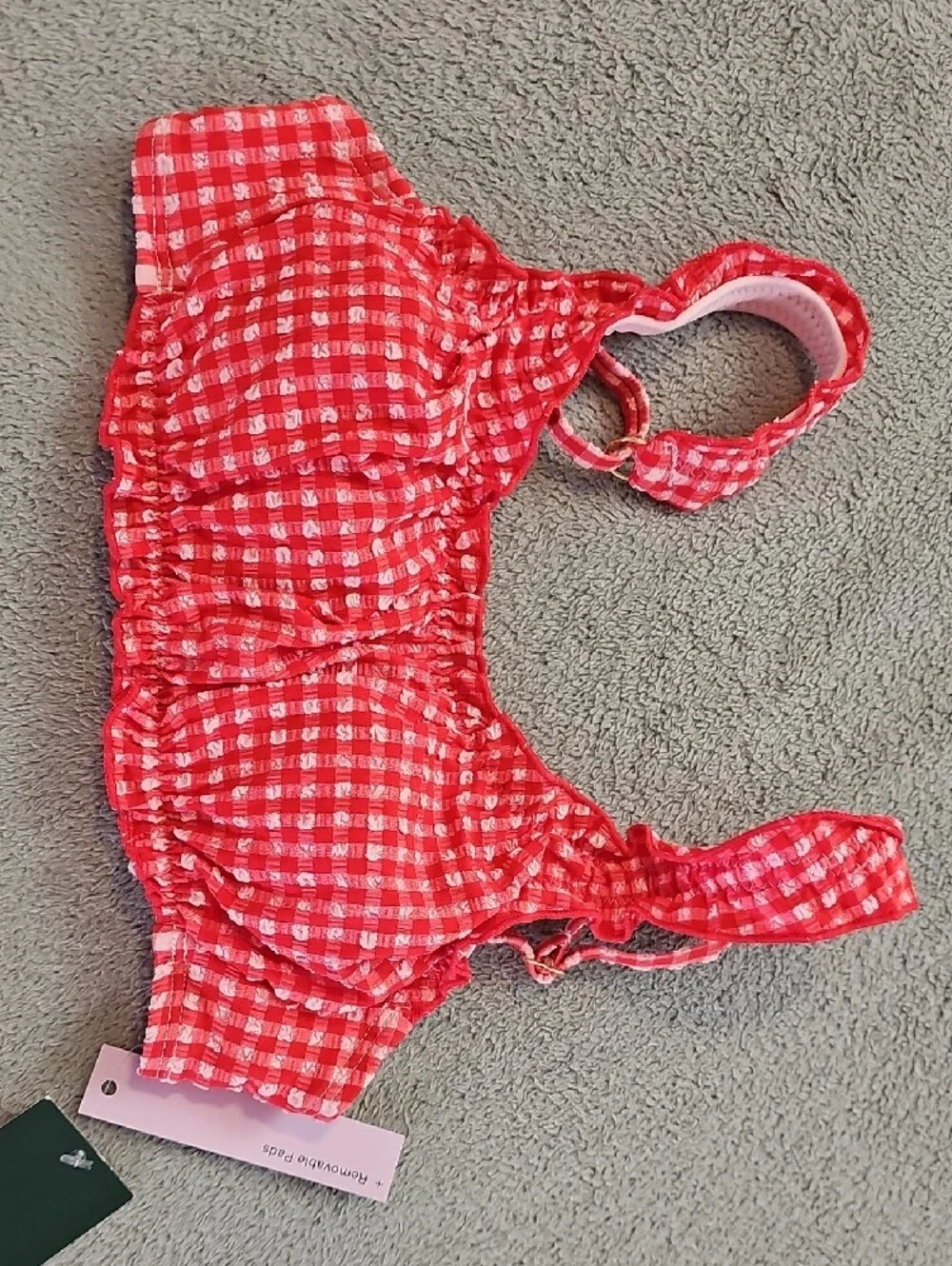 Wild Fable Wimen's XXS Seersucker Ruffled Red/Pink Gingham Bikini Set